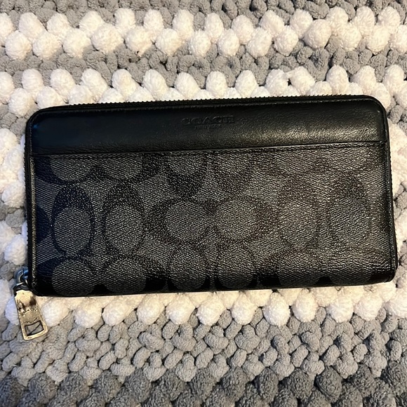 Coach Handbags - Coach Black and Dark Gray Mono zipper Wallet!